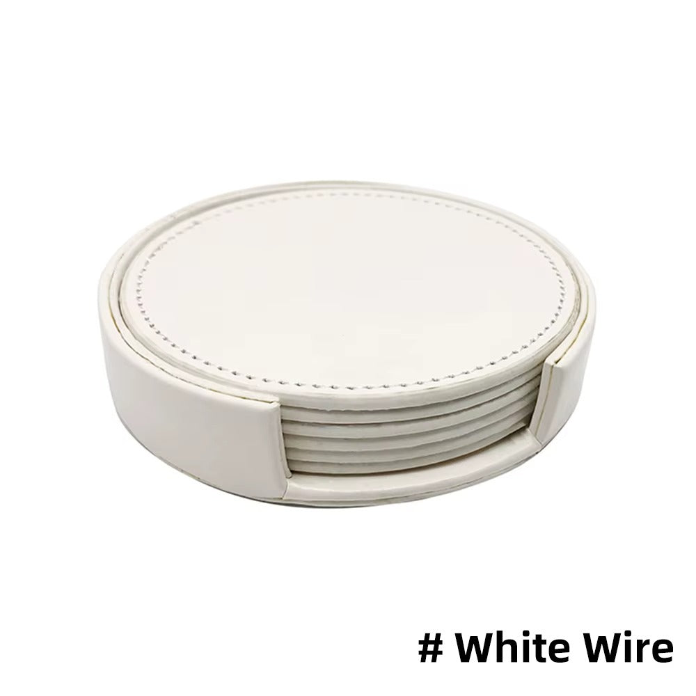 6 Pcs Artificial Leather Coasters Marble Style with Holder Drink Coaster for Bar Kinds of Cup Kitchen Dining Table Decor