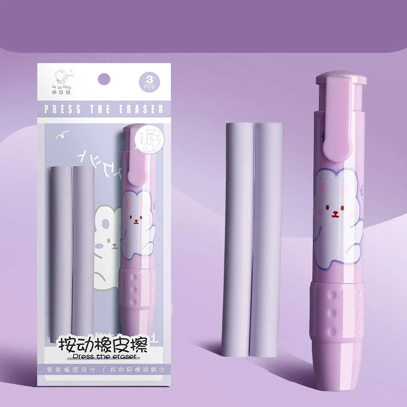 Erasers Pen Retractable Press Pencil Rubber Correction Supplies School Stationery Erasers for Kids Soft Art Eraser Pen