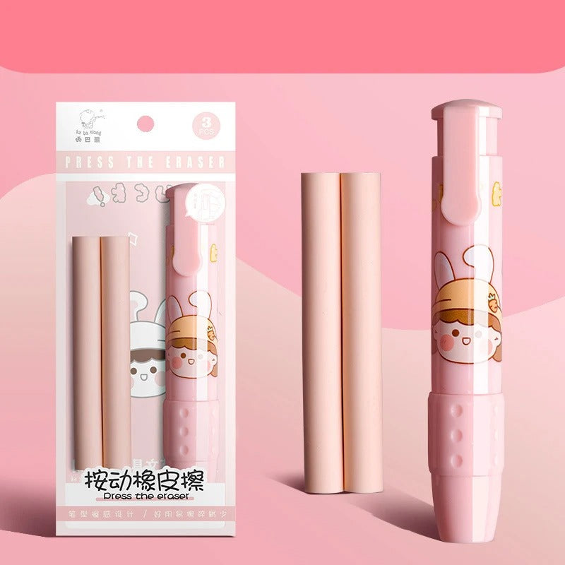 Erasers Pen Retractable Press Pencil Rubber Correction Supplies School Stationery Erasers for Kids Soft Art Eraser Pen