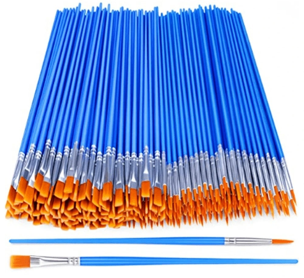 100 Painting Brushes Set Art Round Flat Nylon Hair Paint Brush for Oil Acrylic Watercolor Kids/Artists/Beginners/Students