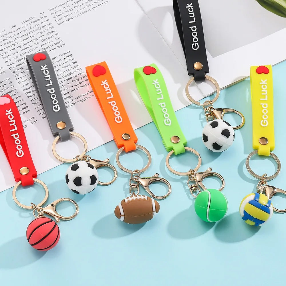 Creative Football Basketball Rugby Tennis Keychain Soft Rubber Lucky Wristband Pendant Sport Keyring Backpack Ornaments Men Gift