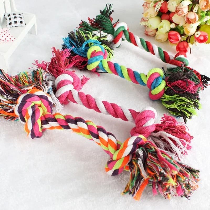 Random Color Cotton Rope Pet Toy Double Knot Bite Resistant Dog And Cat Chew Toy Funny Puppy Teething Supplies