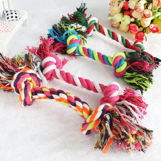 Random Color Cotton Rope Pet Toy Double Knot Bite Resistant Dog And Cat Chew Toy Funny Puppy Teething Supplies