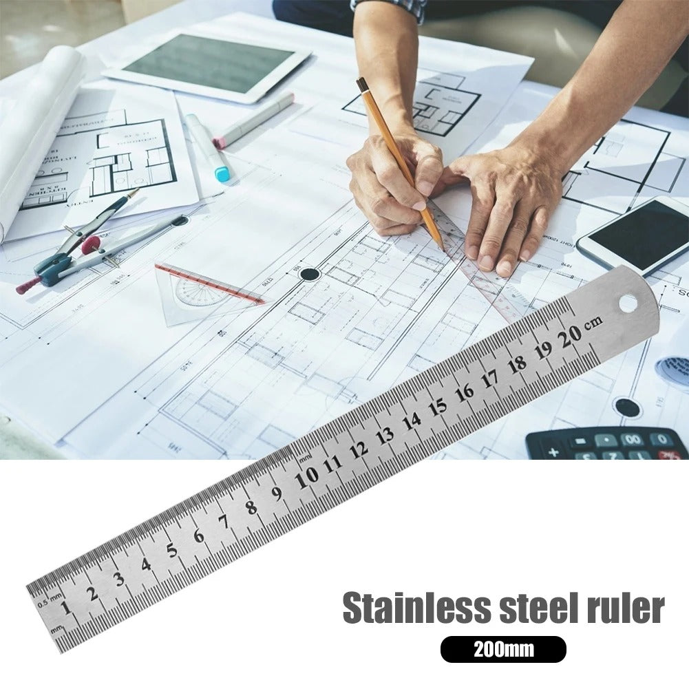 Double Sided Measuring Metal Ruler Stainless Steel Precision Measuring Tool Learning Office Stationery Drafting Accessory