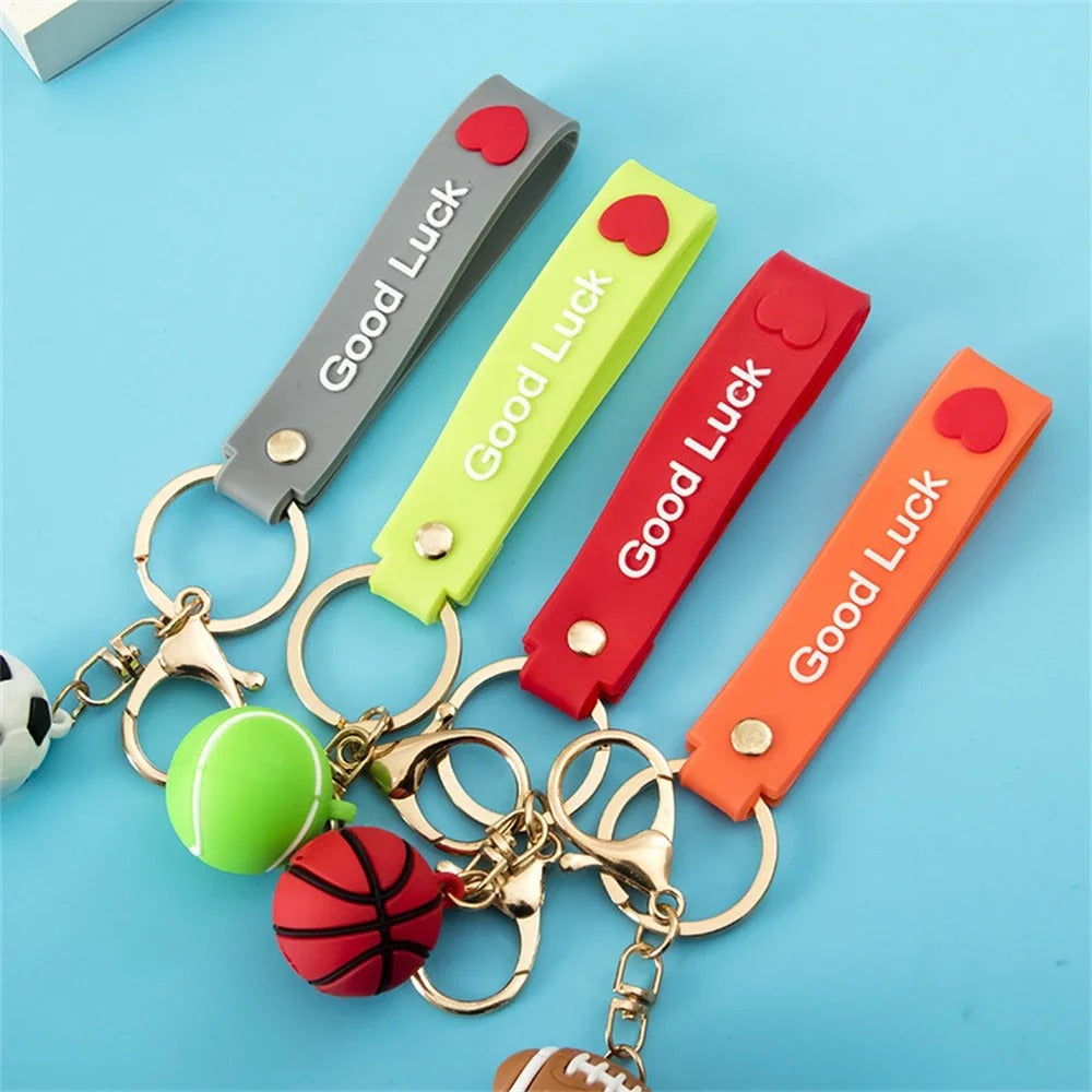 Creative Football Basketball Rugby Tennis Keychain Soft Rubber Lucky Wristband Pendant Sport Keyring Backpack Ornaments Men Gift