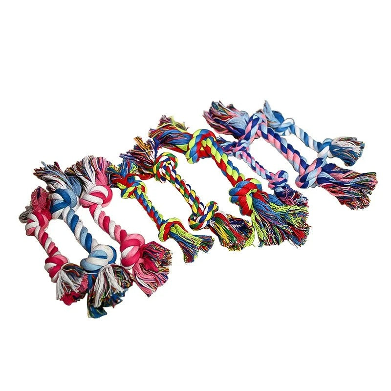 Random Color Cotton Rope Pet Toy Double Knot Bite Resistant Dog And Cat Chew Toy Funny Puppy Teething Supplies
