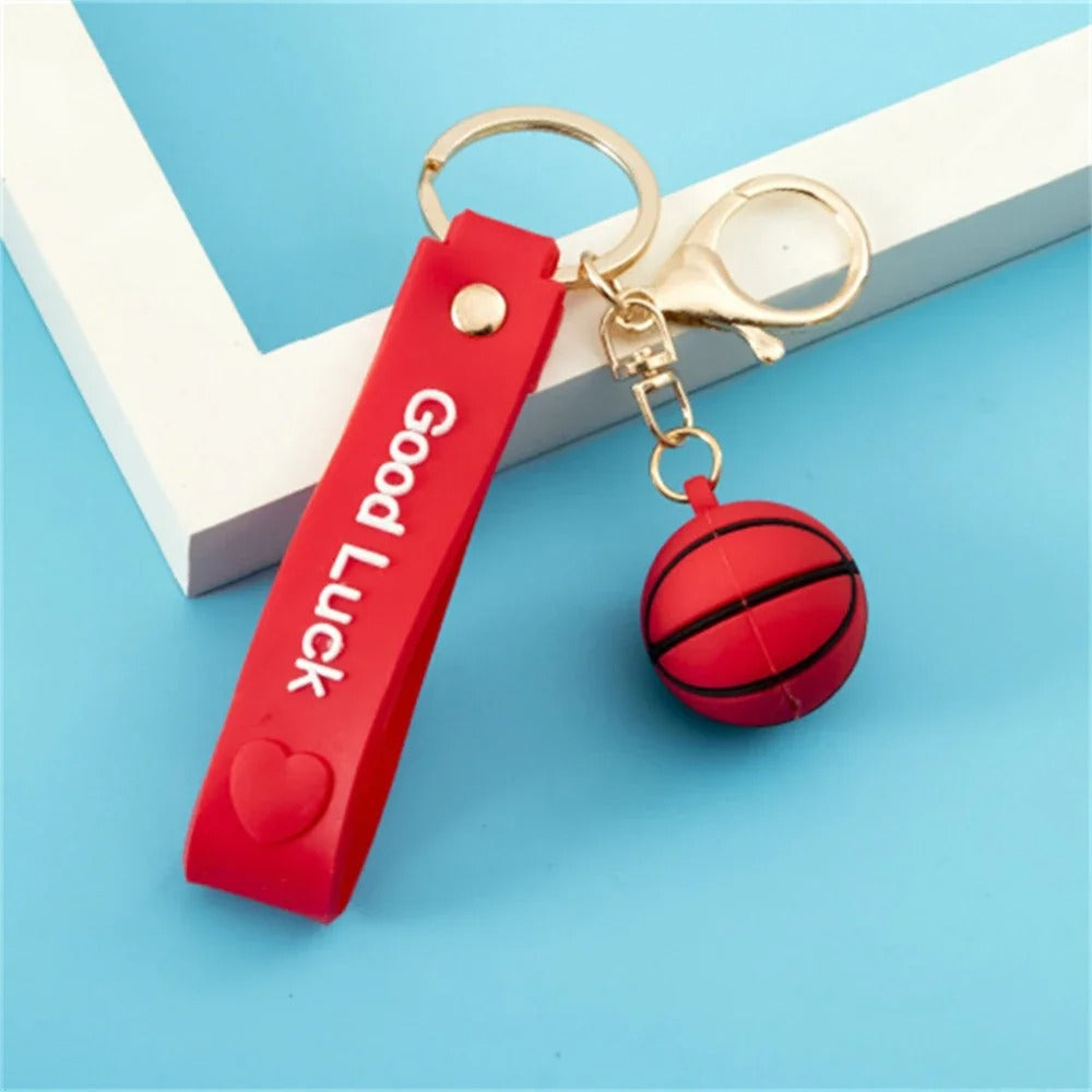 Creative Football Basketball Rugby Tennis Keychain Soft Rubber Lucky Wristband Pendant Sport Keyring Backpack Ornaments Men Gift