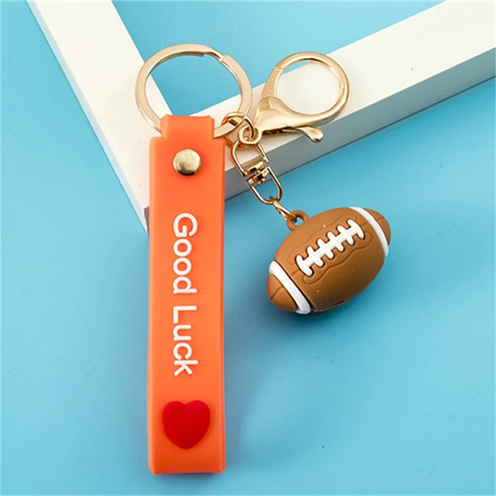 Creative Football Basketball Rugby Tennis Keychain Soft Rubber Lucky Wristband Pendant Sport Keyring Backpack Ornaments Men Gift