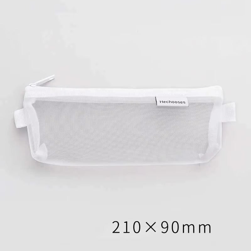 1 Piece Lytwtw's Creative Mesh Transparent Cute Square/Oval Portable Pen Pencil Pouch Bag School Office Supplies Stationery Case