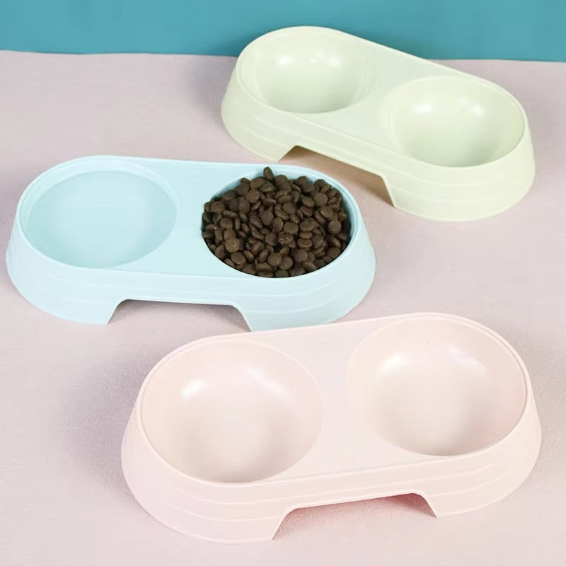 2-grid Non-slip Cat Food Bowl Water And Food Integrated Pet Plastic Feeding Bowl For Cats And Dogs