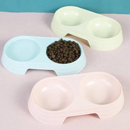 2-grid Non-slip Cat Food Bowl Water And Food Integrated Pet Plastic Feeding Bowl For Cats And Dogs