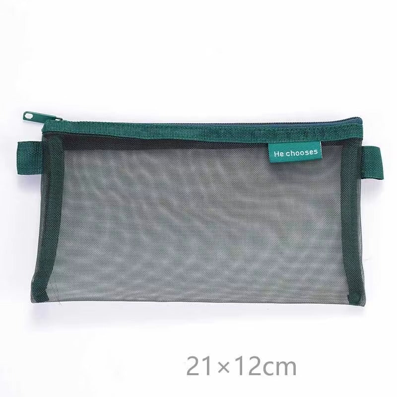 1 Piece Lytwtw's Creative Mesh Transparent Cute Square/Oval Portable Pen Pencil Pouch Bag School Office Supplies Stationery Case