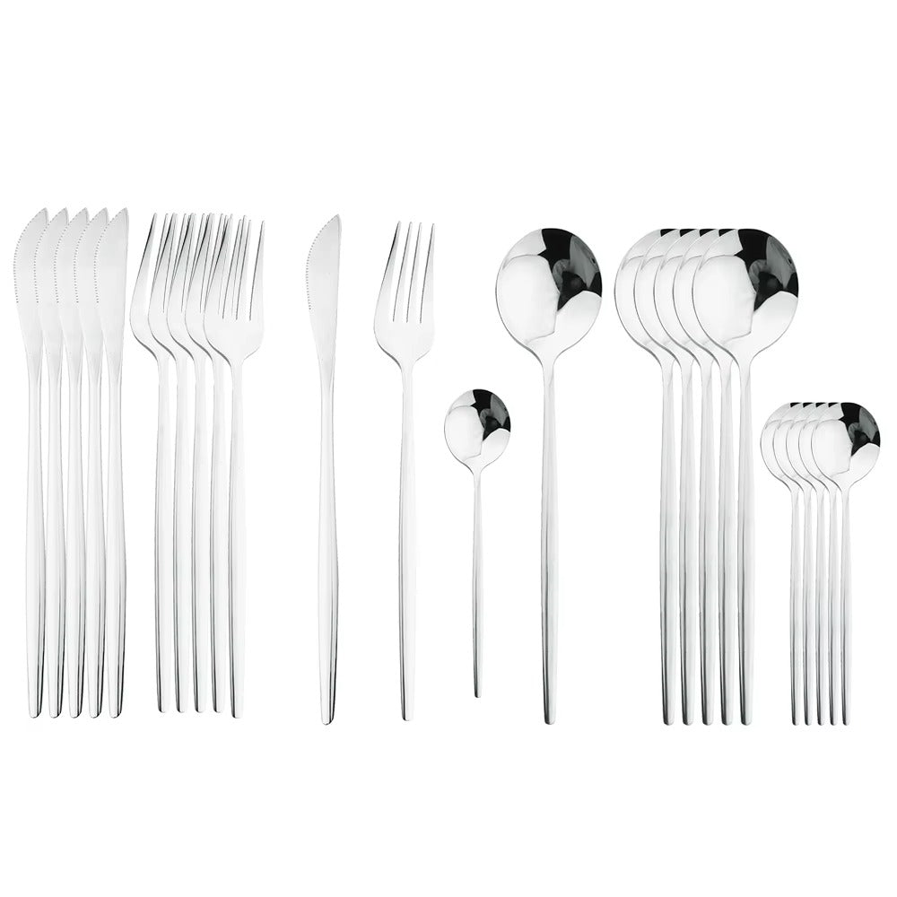 24 Pieces Flatware Cutlery Set Stainless Steel Tableware Dessert Tea Spoon Dishwasher Safe for Home Dining Room Kitchenware
