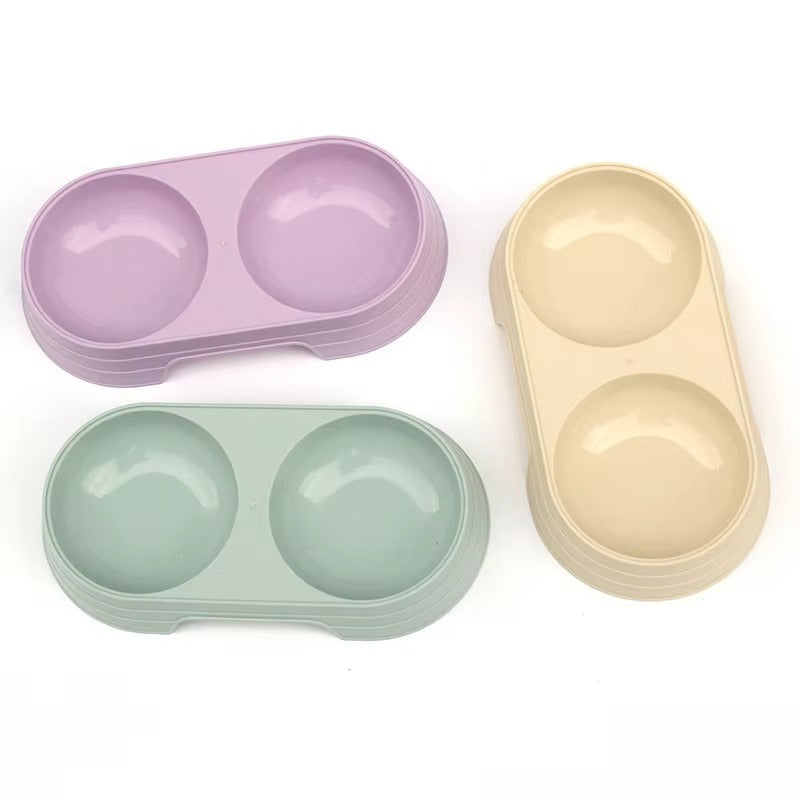 2-grid Non-slip Cat Food Bowl Water And Food Integrated Pet Plastic Feeding Bowl For Cats And Dogs