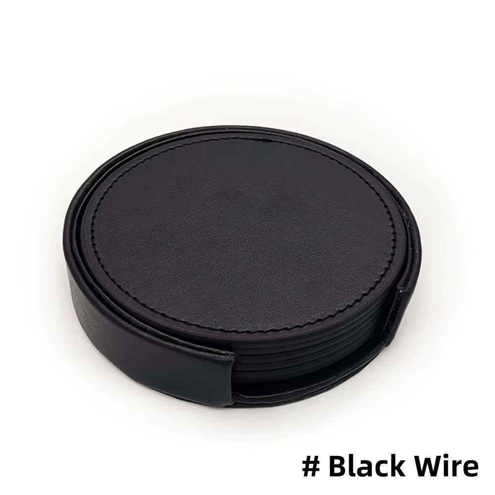 6 Pcs Artificial Leather Coasters Marble Style with Holder Drink Coaster for Bar Kinds of Cup Kitchen Dining Table Decor
