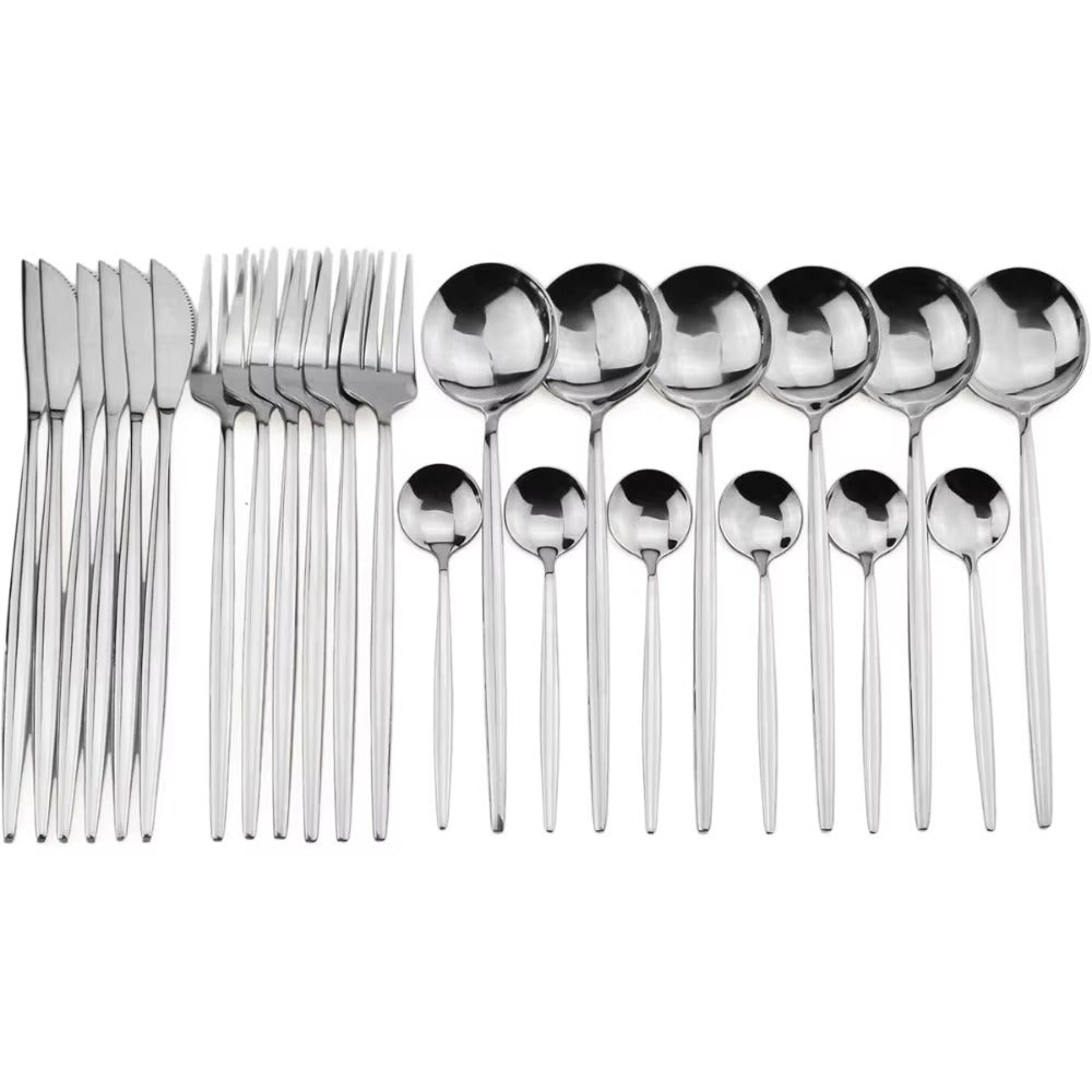 24 Pieces Flatware Cutlery Set Stainless Steel Tableware Dessert Tea Spoon Dishwasher Safe for Home Dining Room Kitchenware