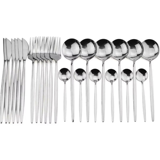 24 Pieces Flatware Cutlery Set Stainless Steel Tableware Dessert Tea Spoon Dishwasher Safe for Home Dining Room Kitchenware