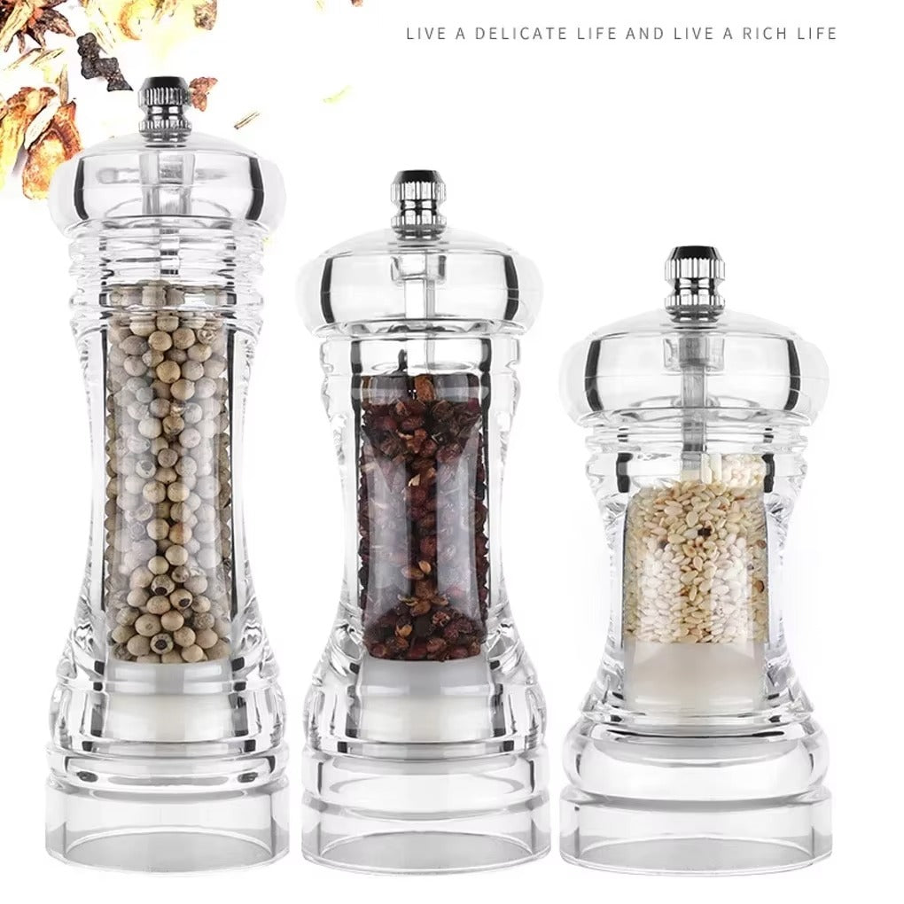 Acrylic Spice Mill Shaker Manual Pepper Grinder Salt Grinder Transparent Kitchen Grinding Tool 162/137/110mm