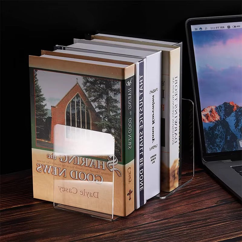 1Pc Clear Acrylic Bookends Bookshelf Desktop Display Stands for Office, Home & Retail Use, Book Storage, Decorative Storage Rack