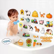 Baby Toy Animal Bath Toys for Kids Soft EVA Paste Bathroom Toys Animal Cognitive Floating Water Toys for Boys Girls 2 to 4 Years