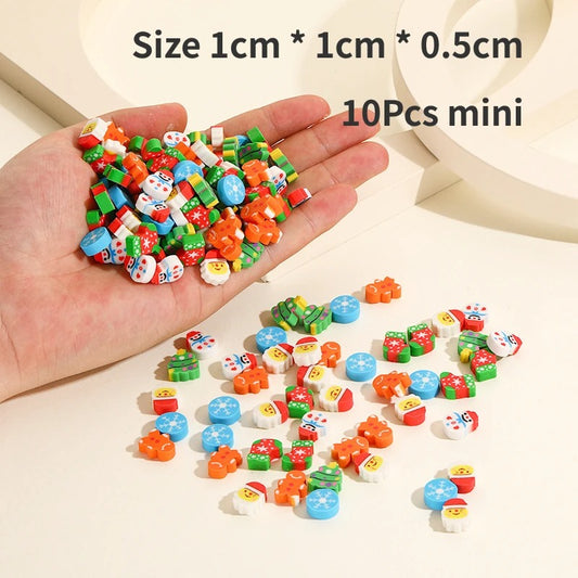 10Pcs/Lot Christmas Cartoon Eraser Kawaii Santa Snowmen Christmas Tree Mini Pencil Rubber Stationery Kids School Cute Erasers