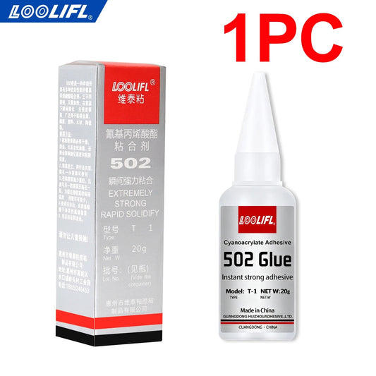 LOOLIFL 502 Super Glue Instant Quick-drying Cyanoacrylate Adhesive Leather Rubber Glass Wood Metal Strong Bond Liquid Glue Tool