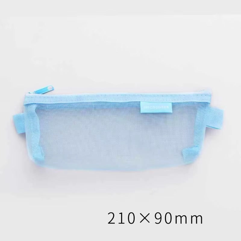 1 Piece Lytwtw's Creative Mesh Transparent Cute Square/Oval Portable Pen Pencil Pouch Bag School Office Supplies Stationery Case