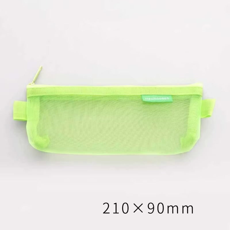 1 Piece Lytwtw's Creative Mesh Transparent Cute Square/Oval Portable Pen Pencil Pouch Bag School Office Supplies Stationery Case