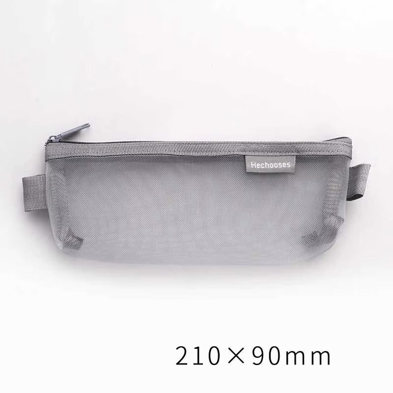 1 Piece Lytwtw's Creative Mesh Transparent Cute Square/Oval Portable Pen Pencil Pouch Bag School Office Supplies Stationery Case