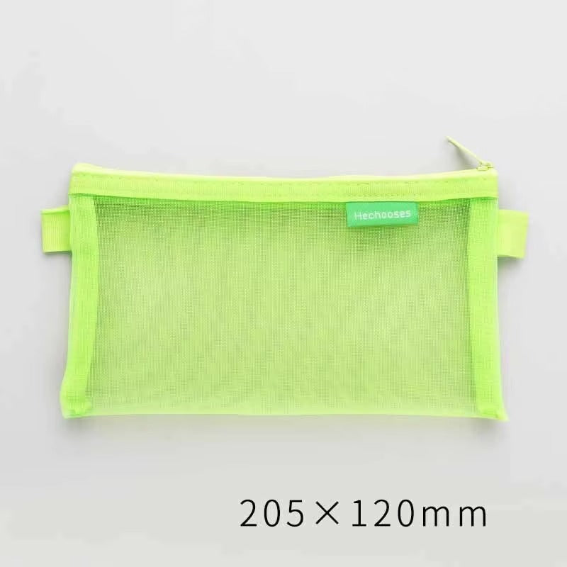 1 Piece Lytwtw's Creative Mesh Transparent Cute Square/Oval Portable Pen Pencil Pouch Bag School Office Supplies Stationery Case