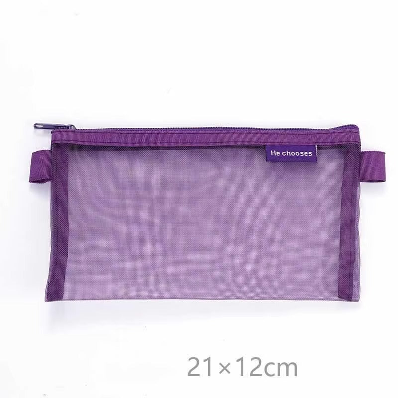 1 Piece Lytwtw's Creative Mesh Transparent Cute Square/Oval Portable Pen Pencil Pouch Bag School Office Supplies Stationery Case