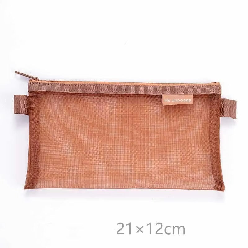 1 Piece Lytwtw's Creative Mesh Transparent Cute Square/Oval Portable Pen Pencil Pouch Bag School Office Supplies Stationery Case