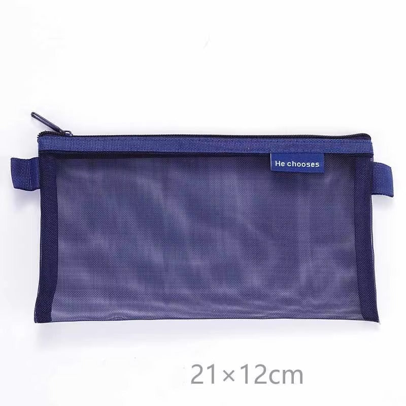 1 Piece Lytwtw's Creative Mesh Transparent Cute Square/Oval Portable Pen Pencil Pouch Bag School Office Supplies Stationery Case